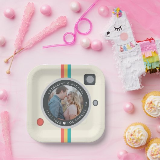 インスタントカメラカップルユニークの結婚写真 ペーパープレート (パーティー)