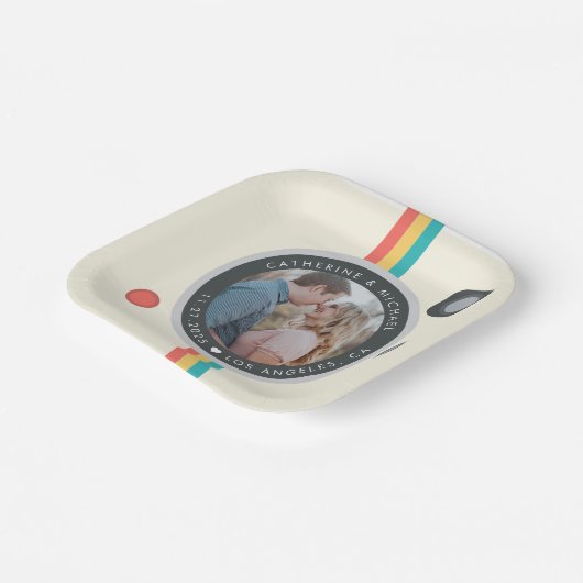 インスタントカメラカップルユニークの結婚写真 ペーパープレート (傾斜あり)