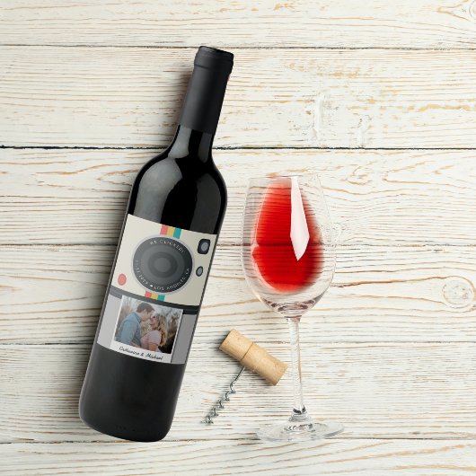 インスタントカメラカップルユニークの結婚写真 ワインラベル