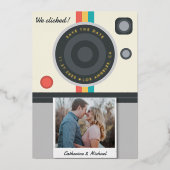 インスタントカメラカップルユニークの結婚写真 箔招待状 (正面)