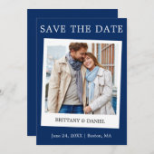 インスタントカメラスタイルカップルのフォトブルー セーブザデート (正面/裏面)