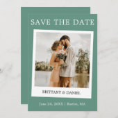 インスタントカメラスタイルカップル写真ユーカリ緑 セーブザデート (正面/裏面)