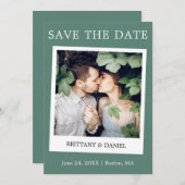 インスタントカメラスタイルカップル写真ユーカリ緑 セーブザデート (正面/裏面)