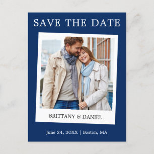 インスタントカメラスタイル写真Save The Date Blue ポストカード