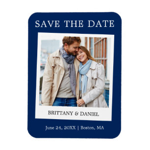 インスタントカメラスタイル写真Save The Date Blue マグネット