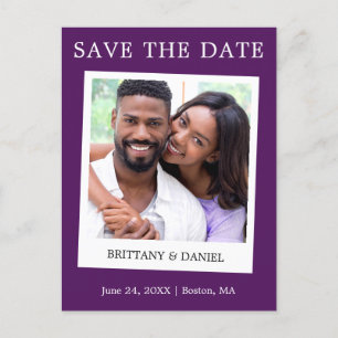 インスタントカメラスタイル写真Save The Date Purple ポストカード