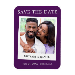 インスタントカメラスタイル写真Save The Date Purple マグネット
