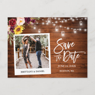 インスタントカメラフローラJars Wood Save the Date ポストカード