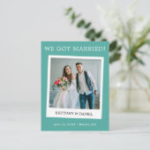 インスタントカメラ結婚写真の発表ティール(緑がかった色) ポストカード (スタンド正面)