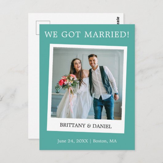 インスタントカメラ結婚写真の発表ティール（緑がかった色） ポストカード (正面/裏面)