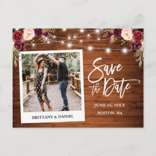 インスタントカメラ ウッド フローラル ライト Save The Date ポストカード