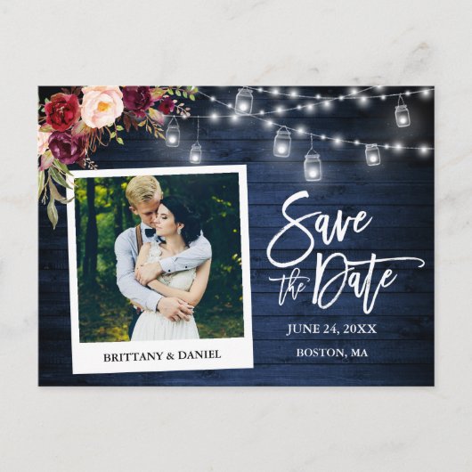 インスタントカメラ ブルーウッド フラワージャー Save The Date ポストカード (正面)