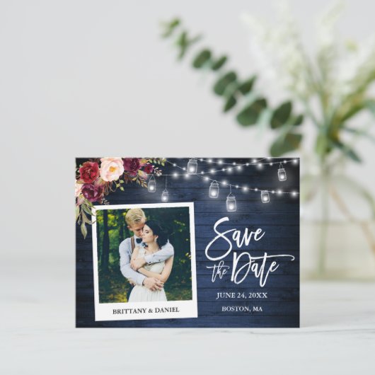 インスタントカメラ ブルーウッド フラワージャー Save The Date ポストカード (スタンド正面)
