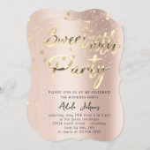 インスタントダウンロードバースデーパーティーバラ金ゴールド 招待状 (正面/裏面)