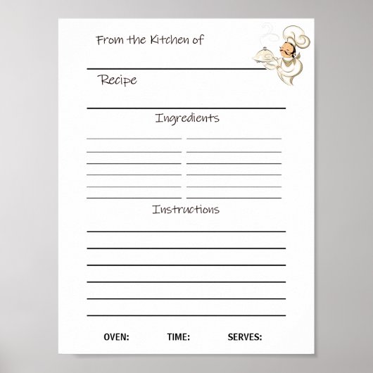 インスタントダウンロードレシピシートまたは ポスター (正面)