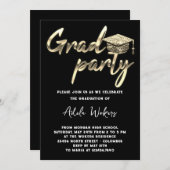 インスタントダウンロード卒業パーティーグラードカップ金ゴールド 招待状 (正面/裏面)