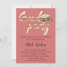 インスタントダウンロード卒業パーティー金ゴールドカップバラ 招待状