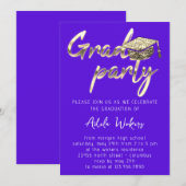 インスタントダウンロード卒業パーティー金ゴールドカップブルー 招待状 (正面/裏面)