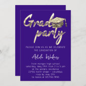 インスタントダウンロード卒業パーティー金ゴールドカップ海軍 招待状 (正面/裏面)