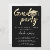 インスタントダウンロード卒業パーティー金ゴールド白黒 招待状 (正面)