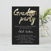 インスタントダウンロード卒業パーティー金ゴールド白黒 招待状 (スタンド正面)