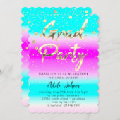 インスタントダウンロード大学院パーティー金ゴールドピンクブルー 招待状 (正面/裏面)