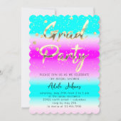 インスタントダウンロード大学院パーティー金ゴールドピンクブルー 招待状 (正面)