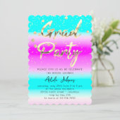 インスタントダウンロード大学院パーティー金ゴールドピンクブルー 招待状 (スタンド正面)