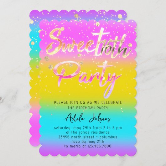 インスタントダウンロード誕生日パーティー金ゴールドピンキー 招待状 (正面/裏面)