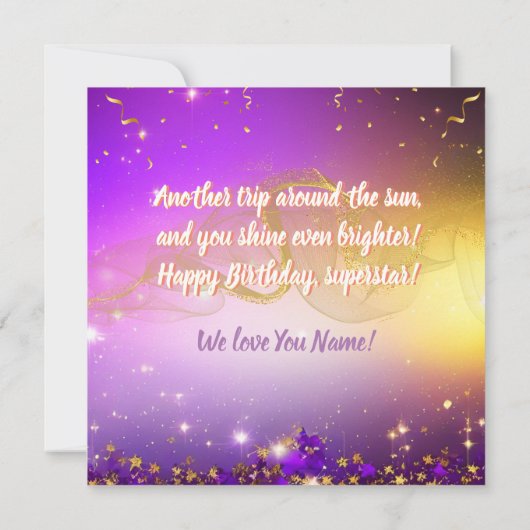 インスタントダウンロード誕生日紫金ゴールドフォトカード (裏面)