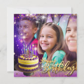 インスタントダウンロード誕生日紫金ゴールドフォトカード (正面)