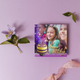 インスタントダウンロード誕生日紫金ゴールドフォトカード