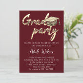 インスタントダウンロード 卒業パーティー ゴールド バーガンディ 招待状 (スタンド正面)
