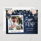 インスタントフォトウッドピンクブルーフローラ保存日 ポストカード (正面/裏面)