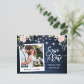 インスタントフォトウッドピンクブルーフローラ保存日 ポストカード (スタンド正面)