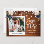 インスタントフォトピンクブルーフローラウッド保存日 ポストカード (正面/裏面)