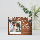 インスタントフォトピンクブルーフローラウッド保存日 ポストカード (スタンド正面)