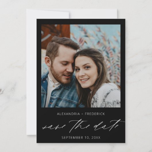 インスタントフォトブラックシック日付を保存 招待状 (正面)