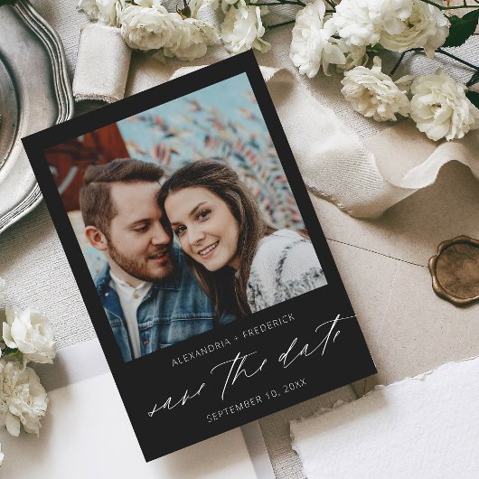 インスタントフォトブラックシック日付を保存 招待状