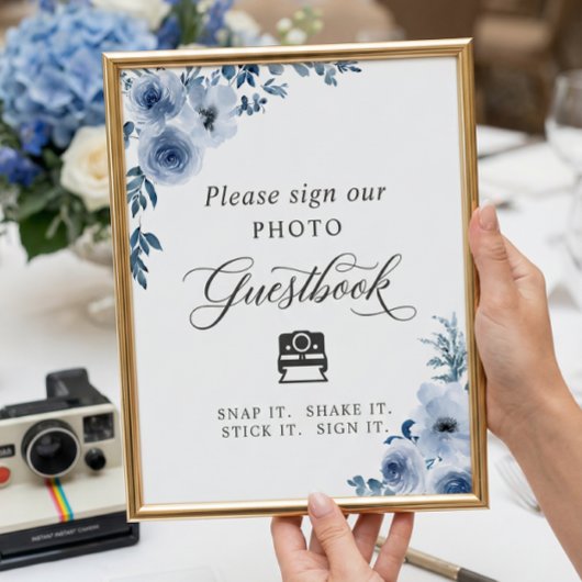 インスタントフォト ゲストブック サイン ダスティーブルー フラワー