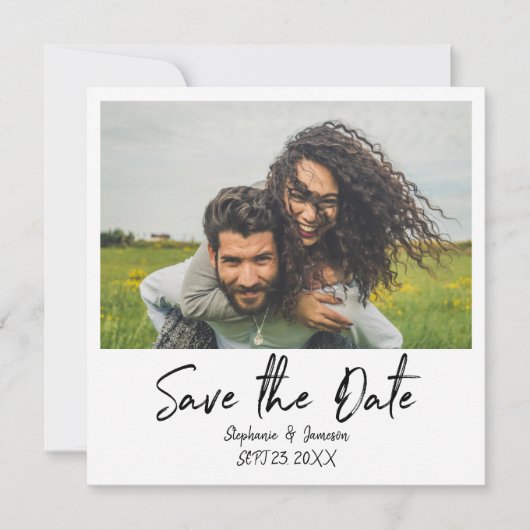 インスタントフォト＆タイポグラフィー Save the Date - ブラック 招待状 (正面)