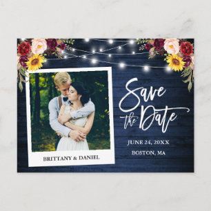 インスタントフォト フラワーブルーウッド Save The Date ポストカード
