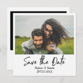 インスタント写真とタイポグラフィ日付の保存 – 黒 招待状 (正面/裏面)