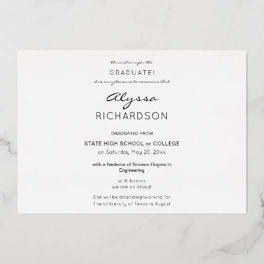 インスタント写真数々の3卒業記念フォイル発表 箔招待状 (裏面)