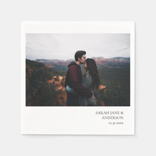 インスタント結婚フォトまたはパーティーモノグラム スタンダードカクテルナプキン (正面)