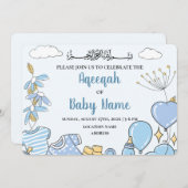 インスタント編集可能男の赤ちゃんAqeeqah招待状カード 招待状 (正面/裏面)