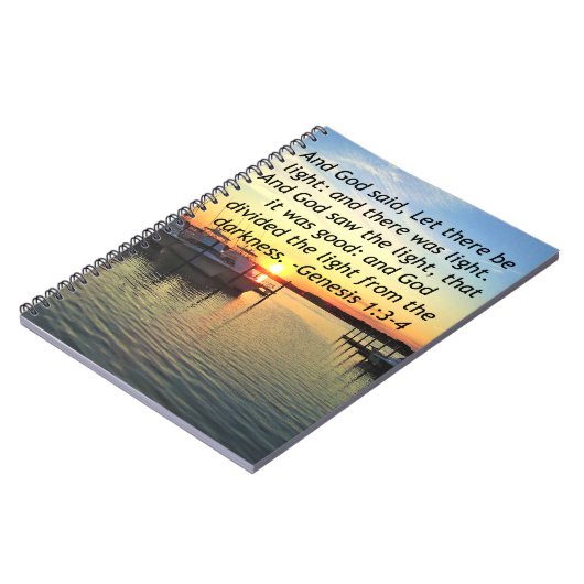 インスパイアの夕日の創世記1:3写真デザイン ノートブック (左側)