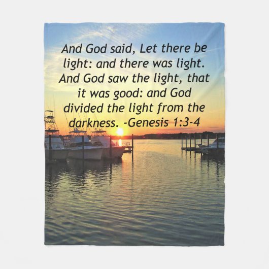 インスパイアの夕日の創世記1:3写真デザイン フリースブランケット (正面)