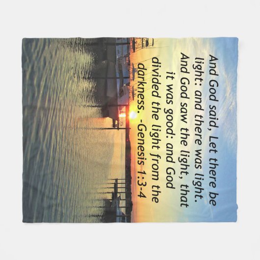 インスパイアの夕日の創世記1:3写真デザイン フリースブランケット (正面(横))