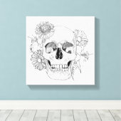 インスパイアスカルと花6 キャンバスプリント (インサイチュ (ウッドフロア))
